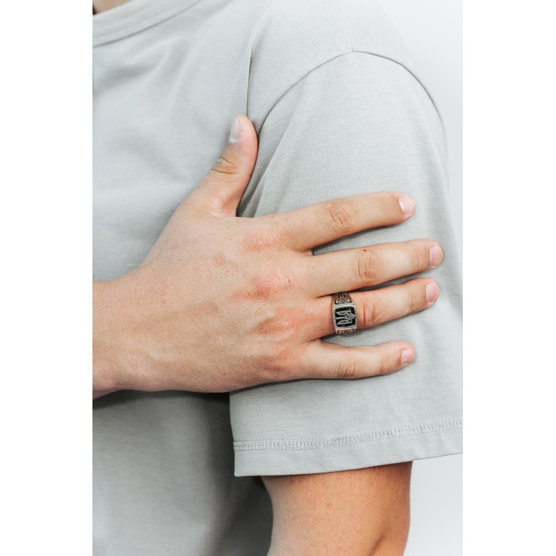 Печатка серебряная Герб Украины Трезубец с черной эмалью (520-3)