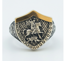 Печатка серебро с золотом Георгий Победоносец  Спаси и сохрани 1051к