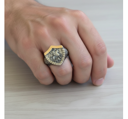 Печатка серебро с золотом Георгий Победоносец  Спаси и сохрани 1051к