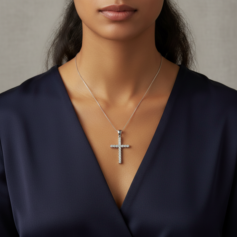 Крестик серебряный с фианитами 294б
