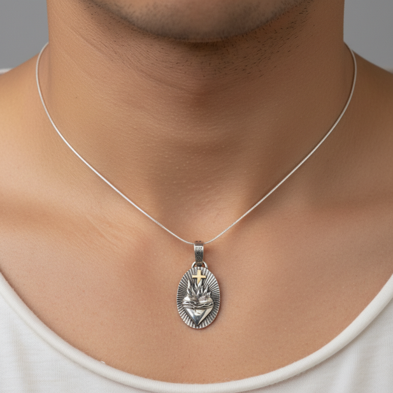 Ладанка серебряная с золотом  Сердце Христа 053п