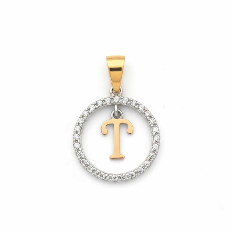 Подвес серебряный с золотом буква Т (050пТР)