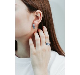 Кольцо серебряное с эмалью Вышиванка синее (А046кс)