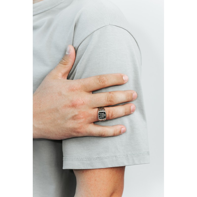 Печатка серебряная Герб Украины Трезубец с черной эмалью (520-3)