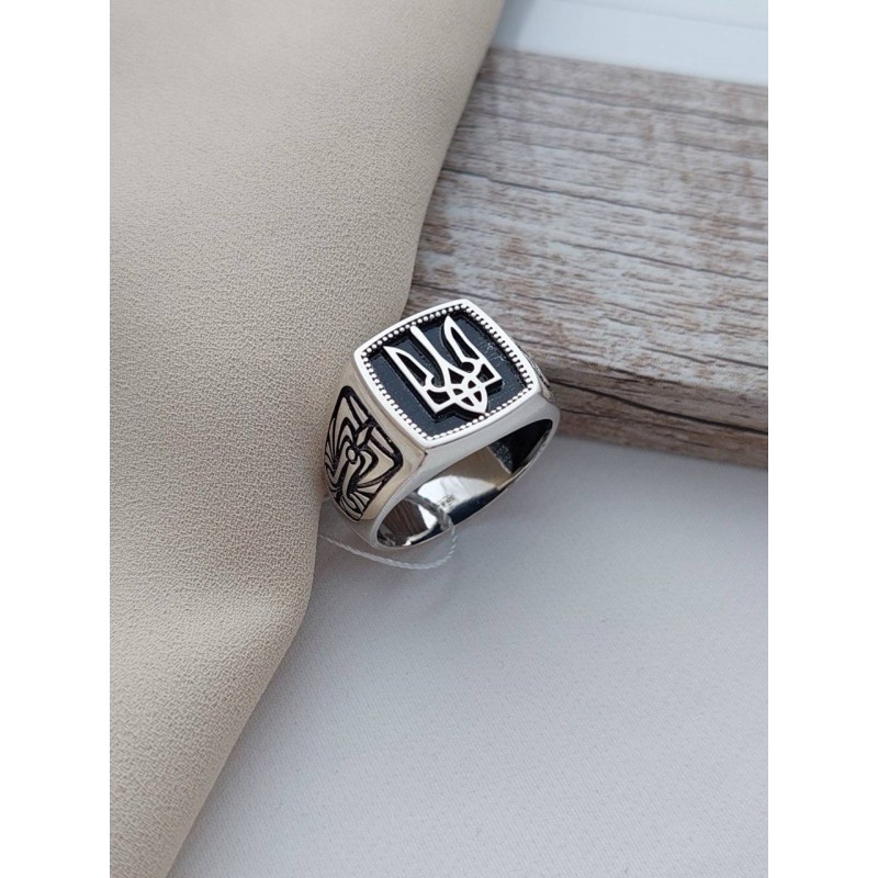 Печатка серебряная Герб Украины Трезубец с черной эмалью (520-3)