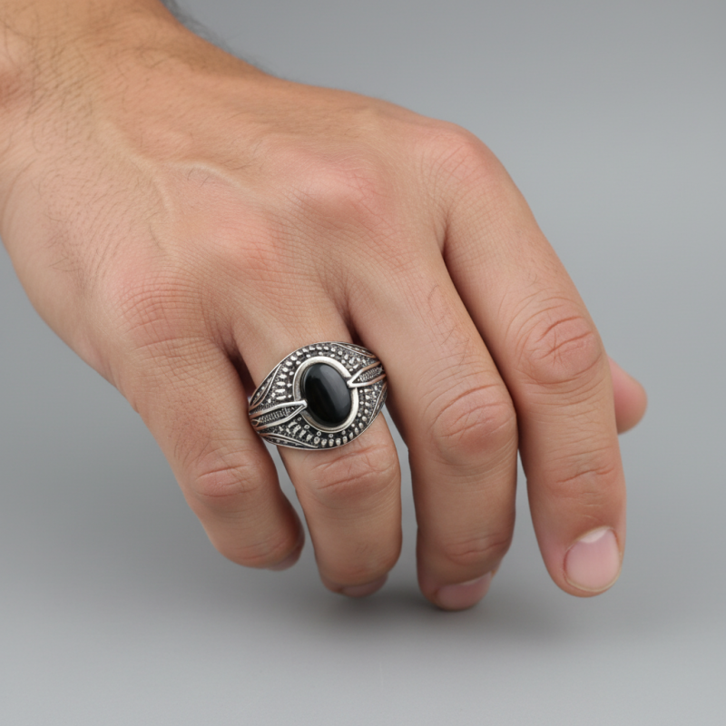 Печатка серебряная с золотом и ониксом 875з