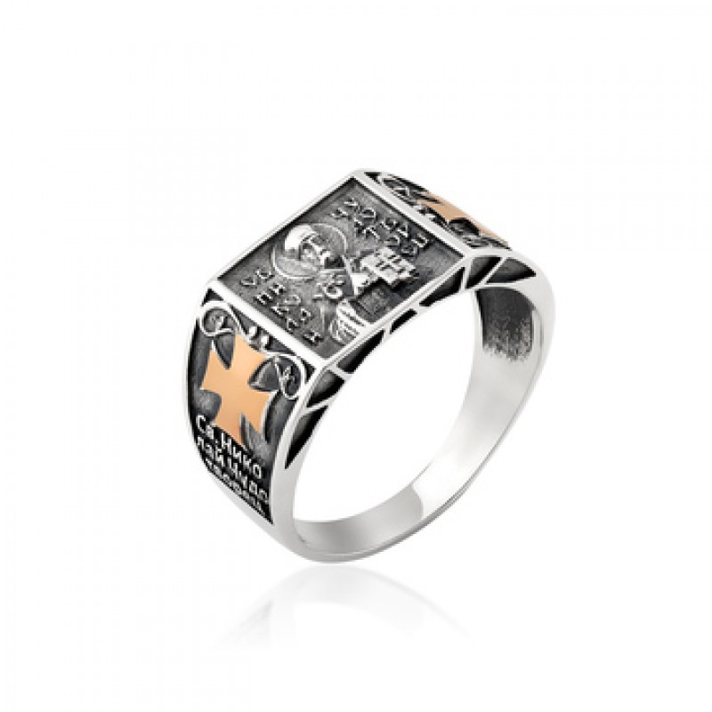 Печатка серебряная с золотом Святой Николай (551)