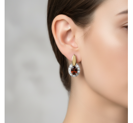 Серьги серебряные с золотом и гранатом (195/гр с)