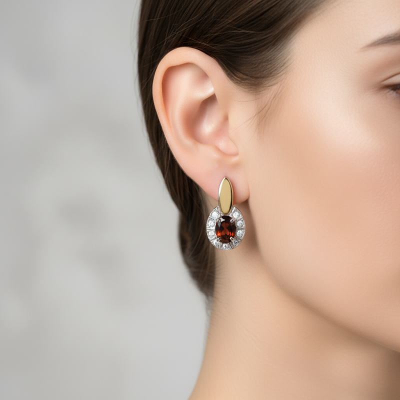 Серьги серебряные с золотом и гранатом (195/гр с)