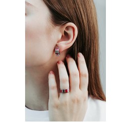 Серьги серебряные с эмалью Вышиванка красные (А046скч)