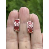 Серьги серебряные с эмалью Вышиванка красные (А046ск)