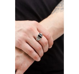 Печатка серебряная с золотом и ониксом (812з)