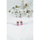 Серьги серебряные с эмалью Вышиванка красные (А046скч)