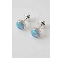 Серьги пусеты-гвоздики серебряные с натуральным опалом (СК2ОПГ/1184)