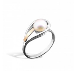 Кольцо серебряное с золотом и жемчугом (107кж)