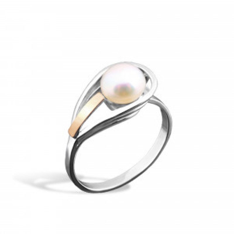 Кольцо серебряное с золотом и жемчугом (107кж)