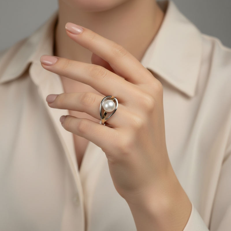 Кольцо серебряное с золотом и жемчугом (107кж)