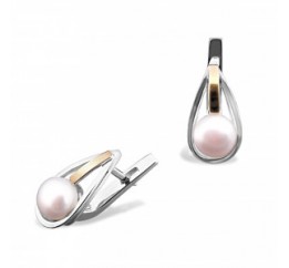 Серьги серебряные с золотом и жемчугом (107сж)