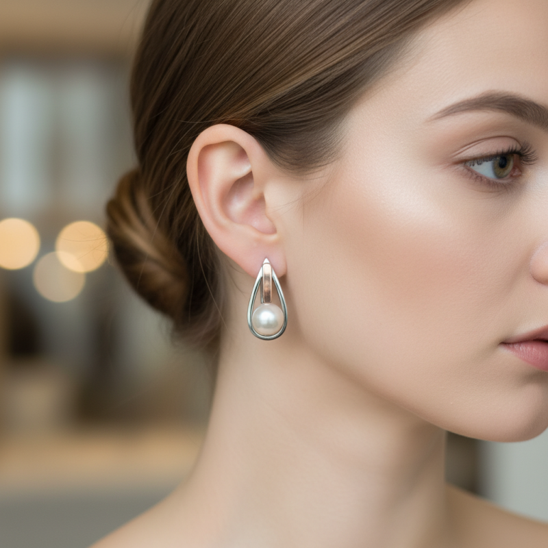 Серьги серебряные с золотом и жемчугом (107сж)