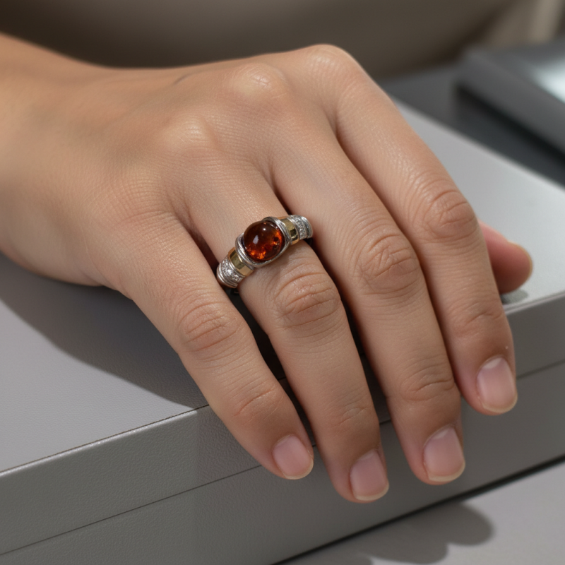 Кольцо серебряное с золотом и янтарём Франческа (214к)