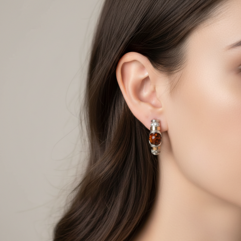 Серьги серебряые с золотом и янтарем Франческа (214ся)