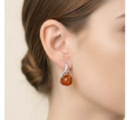 Серьги серебряные с янтарём (1076ся)