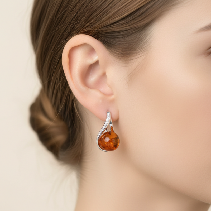 Серьги серебряные с янтарём (1076ся)