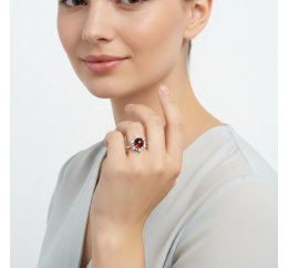 Кольцо серебряное с янтарем и фианитами (933кя)