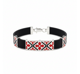 Браслет каучуковый с серебром Вишиванка красный (1049Ак)