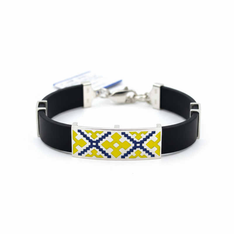 Браслет каучуковый с серебром Вишиванка желый (1049Аж)