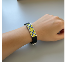 Браслет каучуковый с серебром Вишиванка желый (1049Аж)