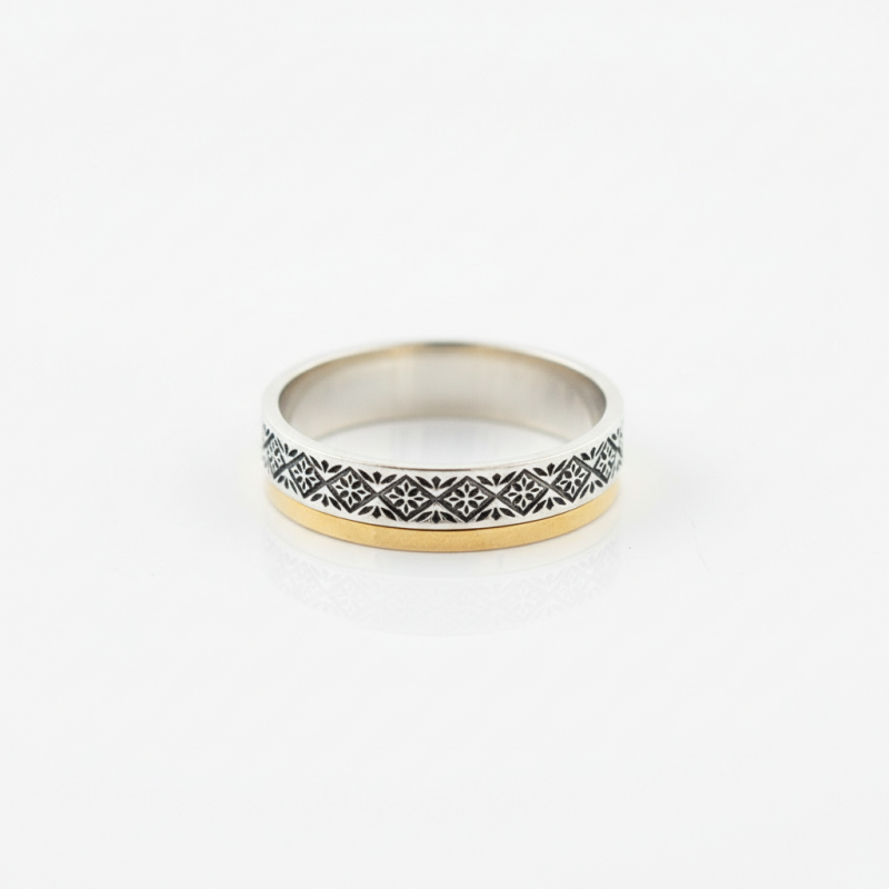 Кольцо серебряное обручальное с золотом Вишиванка (473/1к)