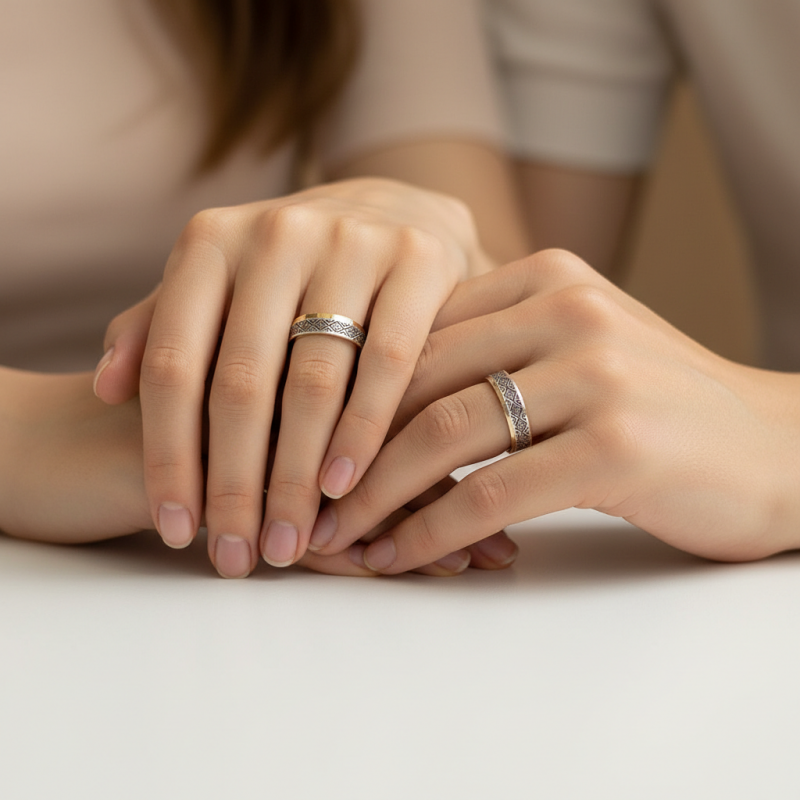 Кольцо серебряное обручальное с золотом Вишиванка (473/1к)