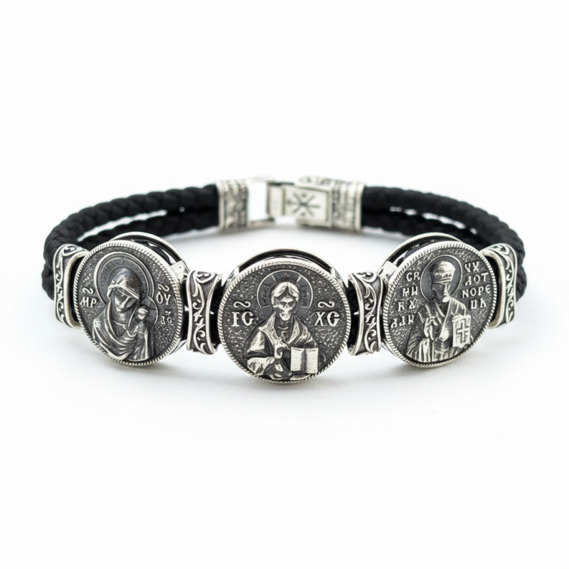 Браслет каучуковый с серебром (1156/1)