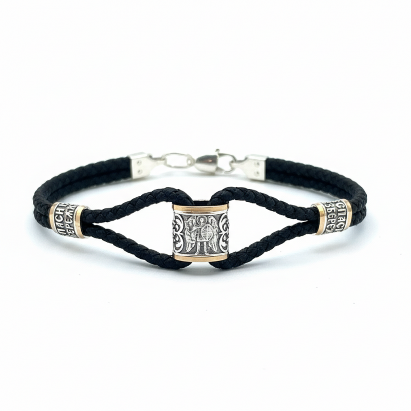 Браслет шелковый с серебряными вставками (257ш)