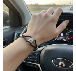 Браслет шелковый с серебряными вставками (257ш)