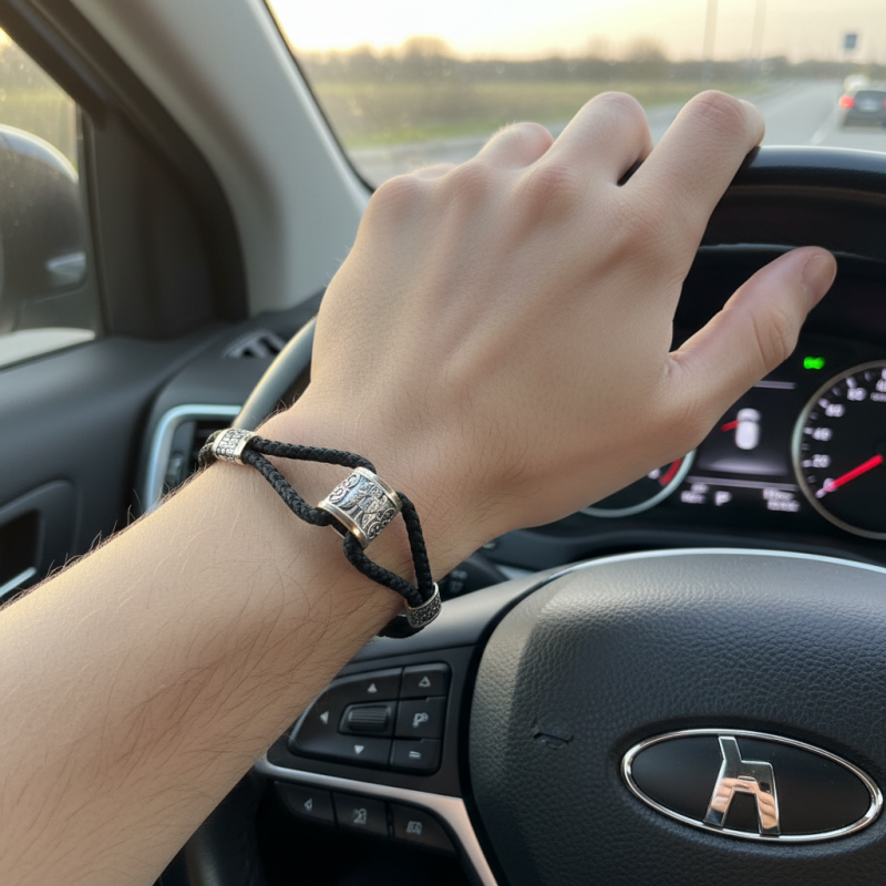 Браслет шелковый с серебряными вставками (257ш)