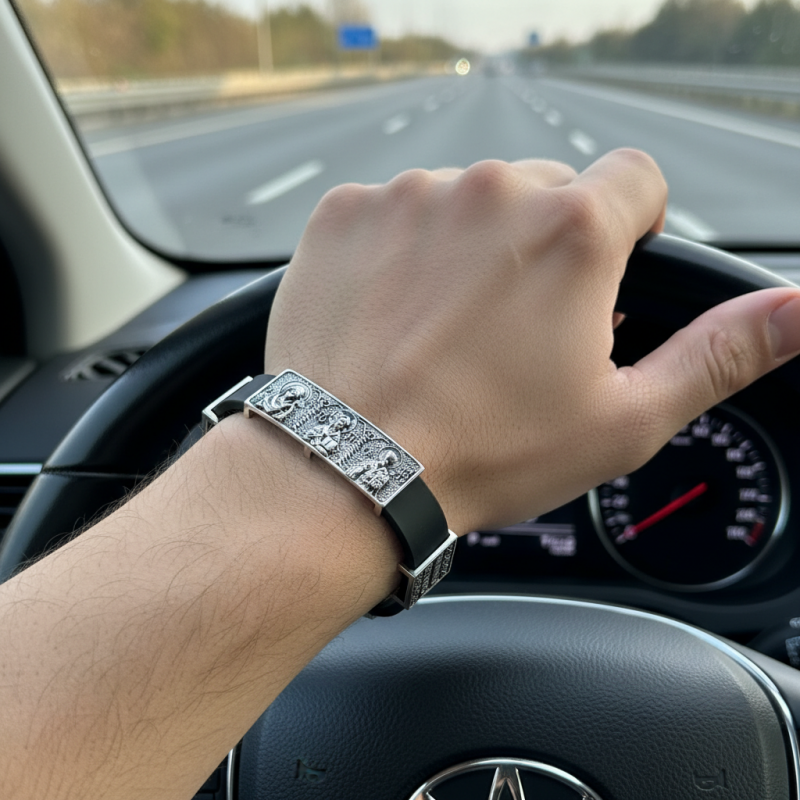 Браслет каучуковый с серебром (1079А)