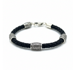 Браслет шелковый с серебряными вставками (1114А)