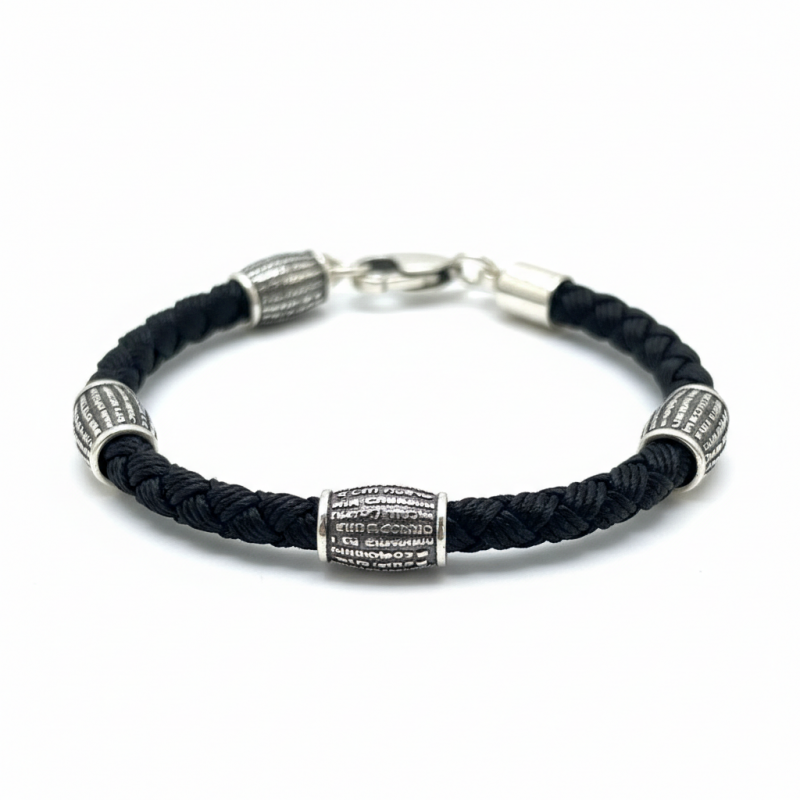 Браслет шелковый с серебряными вставками (1114А)