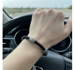 Браслет шелковый с серебряными вставками (1114А)