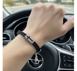 Браслет шелковый с серебряными вставками (1178-3)