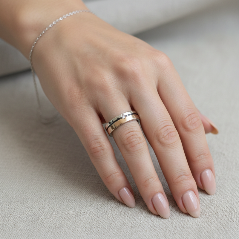 Кольцо серебряное обручальное с золотом (026к)