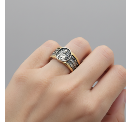 Кольцо серебряное с золотом Спаси та збережи (1171)