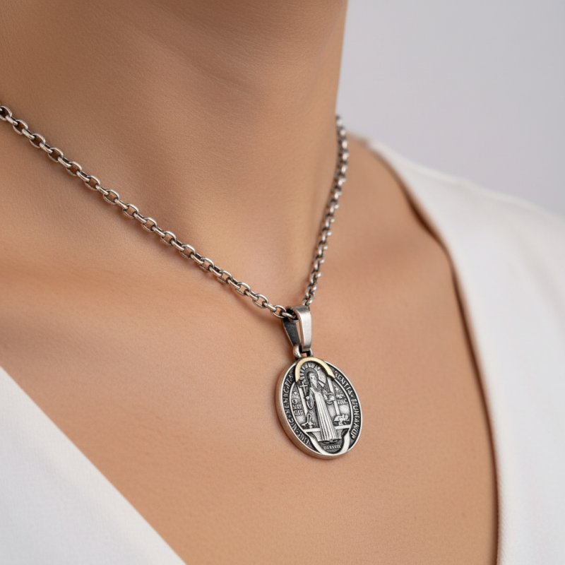 Подвес серебряный с золотом  Св. Бенедикт (1165)