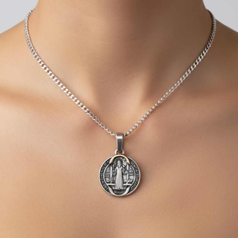 Подвес серебряный с золотом  Св. Бенедикт (1165)