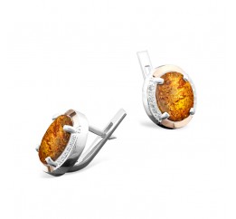 Серьги серебряные с золотом и янтарём (243ся)