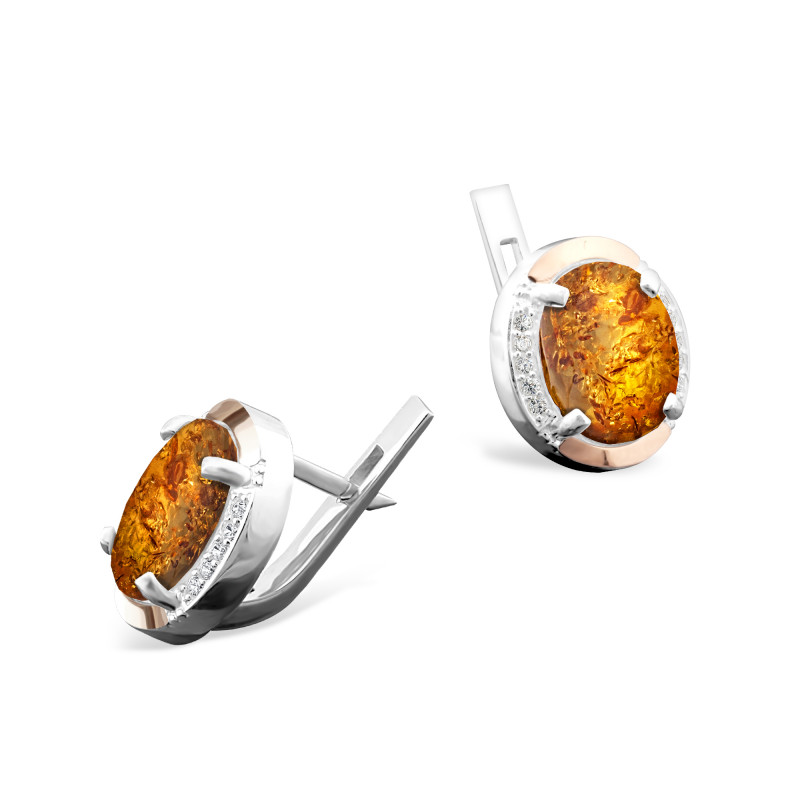 Серьги серебряные с золотом и янтарём (243ся)