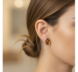 Серьги серебряные с золотом и янтарём (243ся)