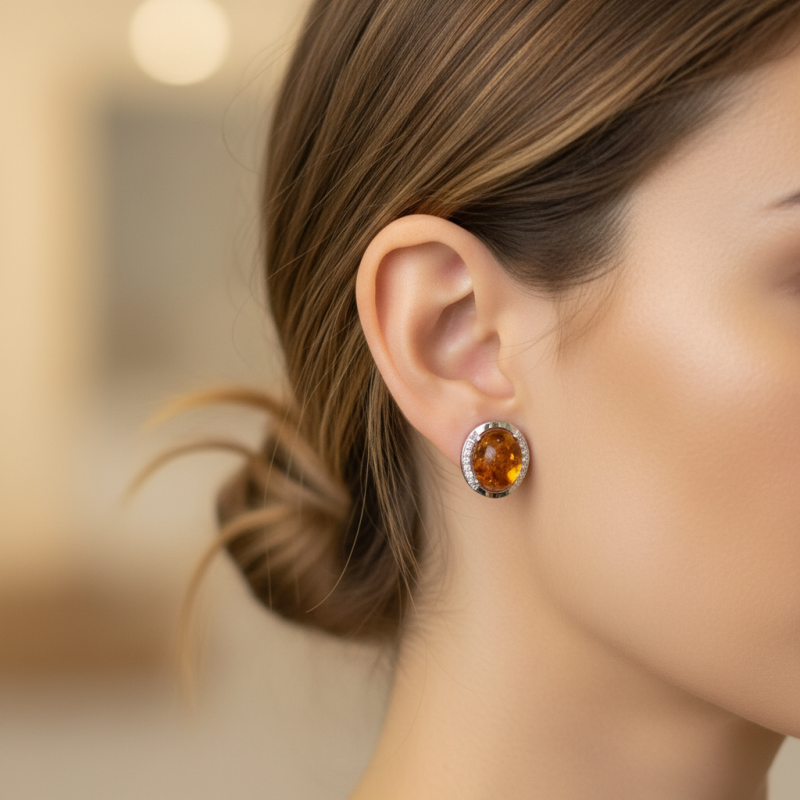 Серьги серебряные с золотом и янтарём (243ся)